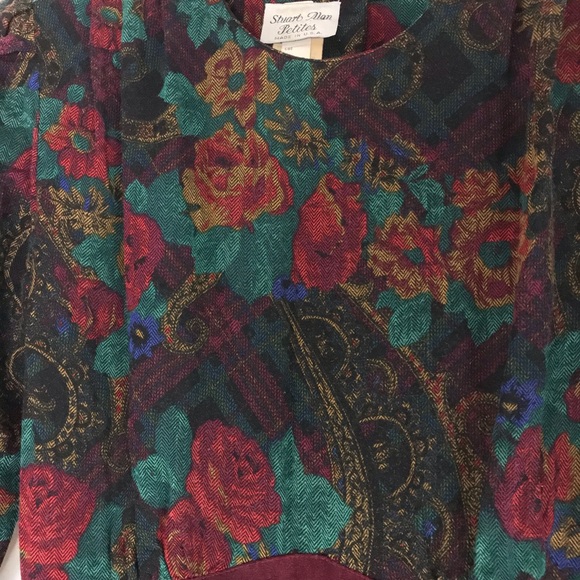 80's Floral Print Long Sleeve Dress Stuart Alan Petites Sz 8 Button and Zipper - Picture 7 of 12